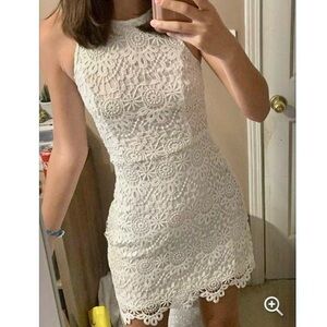 Hollister Co. High Neck Cut Out Back Crochet Lace White Dress Women's Size XS